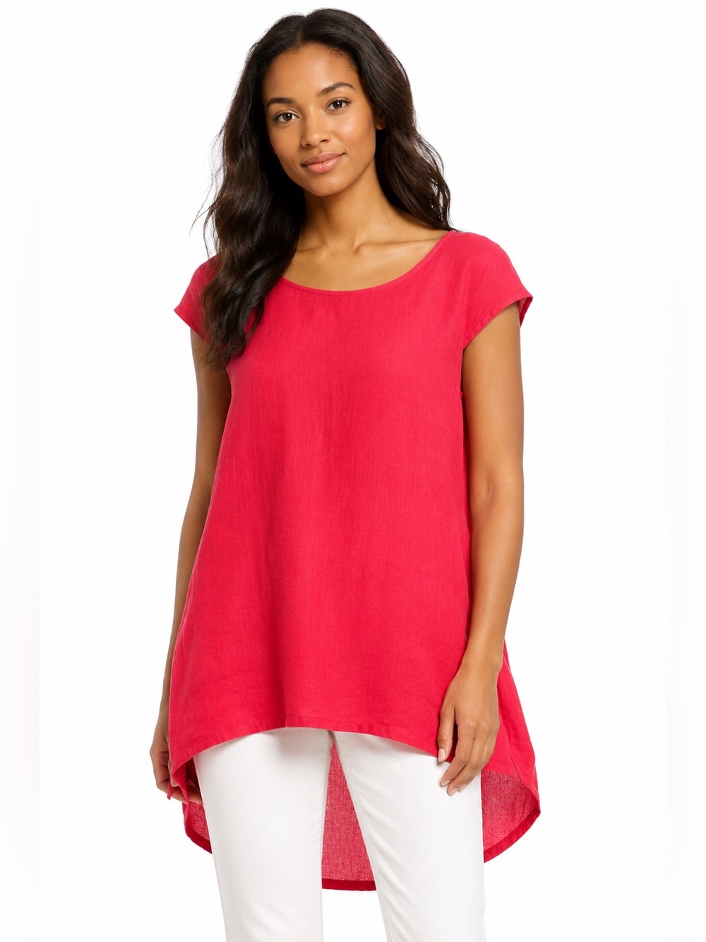 Bryn Walker 100% Linen Coral Tunic Top Asymmetrical Hem Lagenlook Size XL